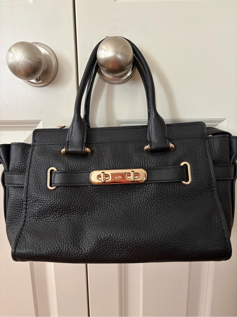 Coach Black Pebbled Leather Satchel with Gold Hardware